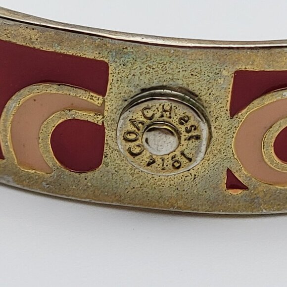 Coach Est. 1941 Logo Enamel Bangle Bracelet Red & Pink Enamel Gold Tone 8 inch - Picture 5 of 10